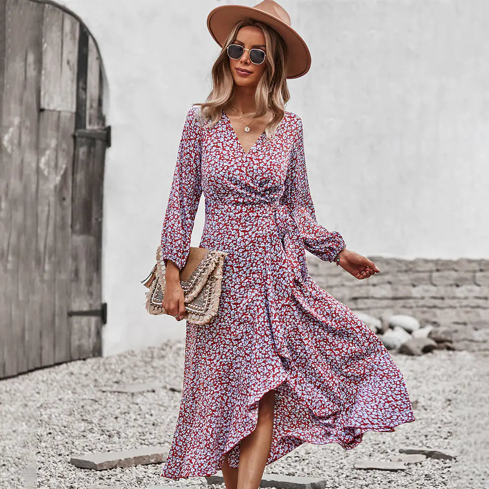 Floral Dress with Wrapped Chest and Strappy Skirt