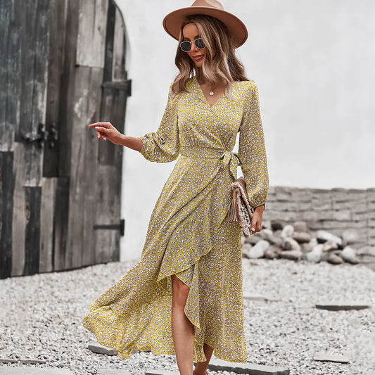 Floral Dress with Wrapped Chest and Strappy Skirt
